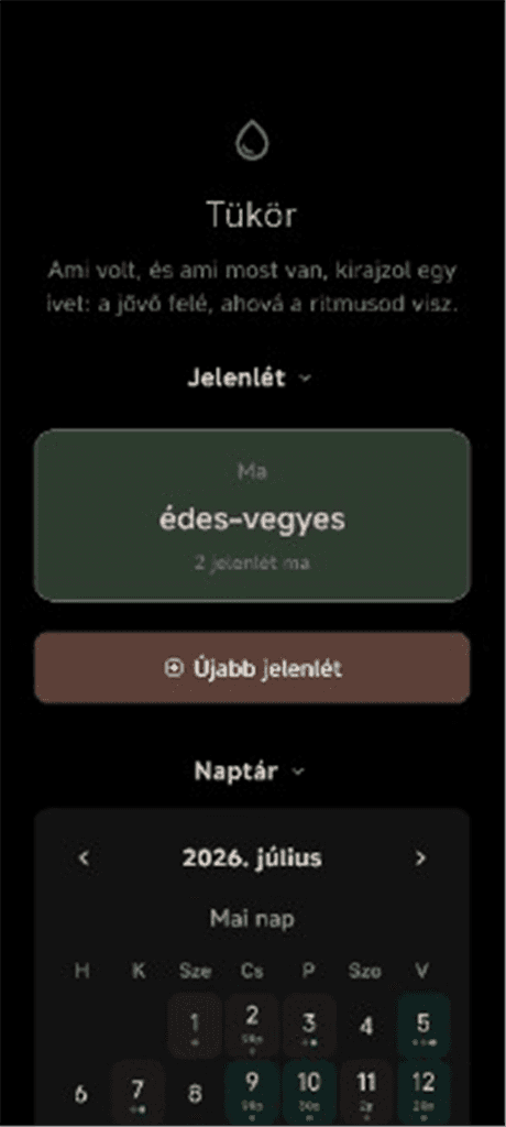 Tükör — Jelenlét és aktivitás naptár